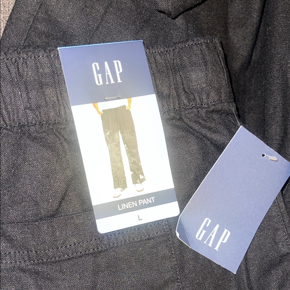 GAP Women's Black Wide-Leg Drawstring  Linen Pants - Picture 2 of 8